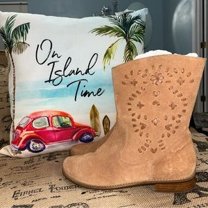 Jack Rogers Genuine Suede Leather Mid Calf Boots Whipstitch Size 6.5